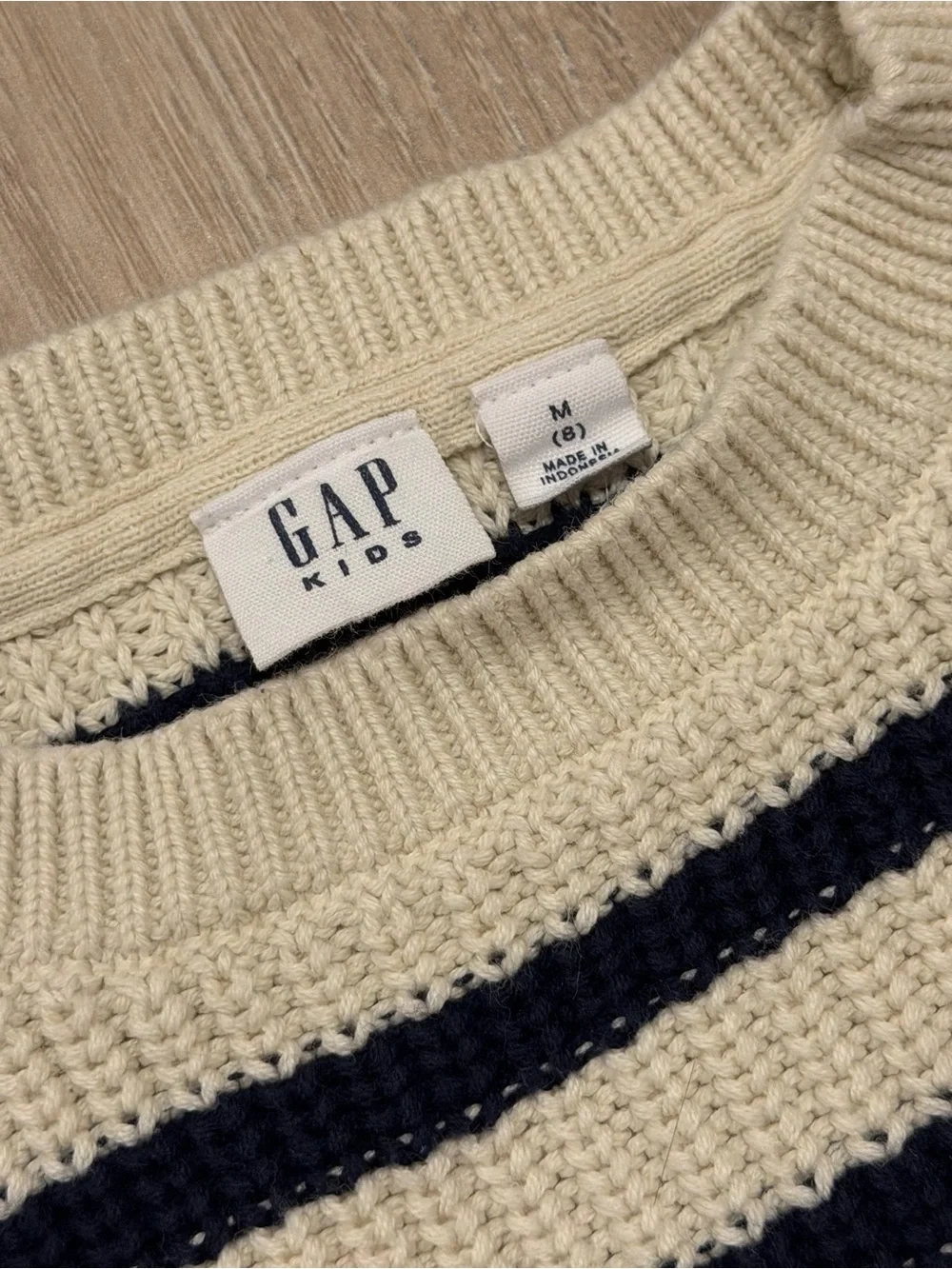 GAPkids Striped Crewneck Sweater, Size M(8) in Cream/Black